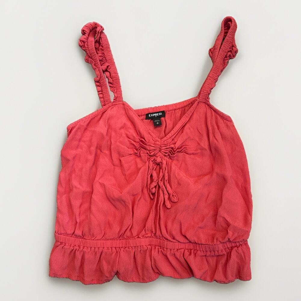 Express Camisole Women Large Red Ruffle Strap Smocked Peplum Boho Top Size S